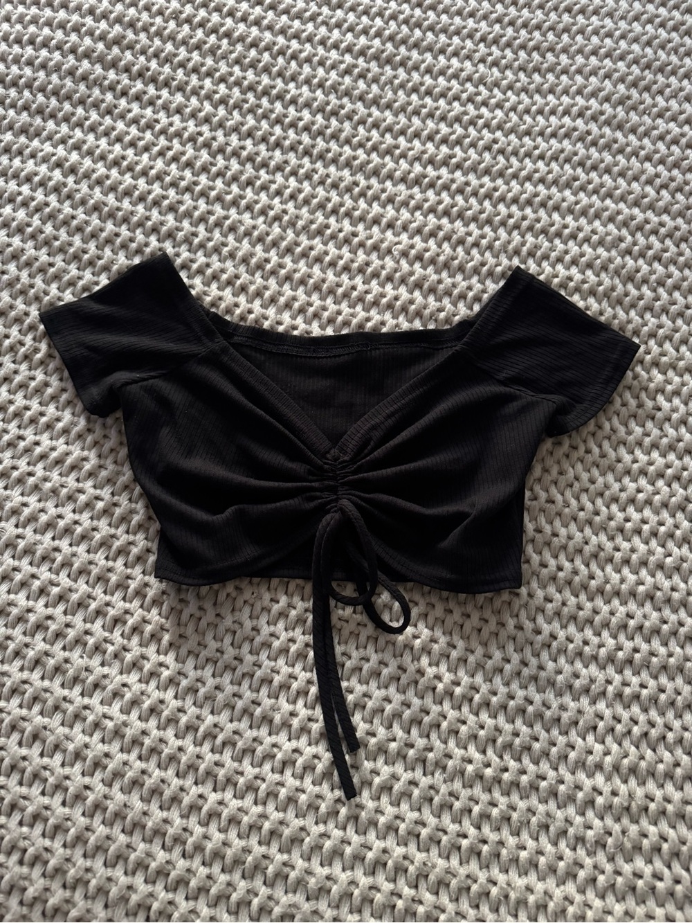 Black Ruched Front Crop Top